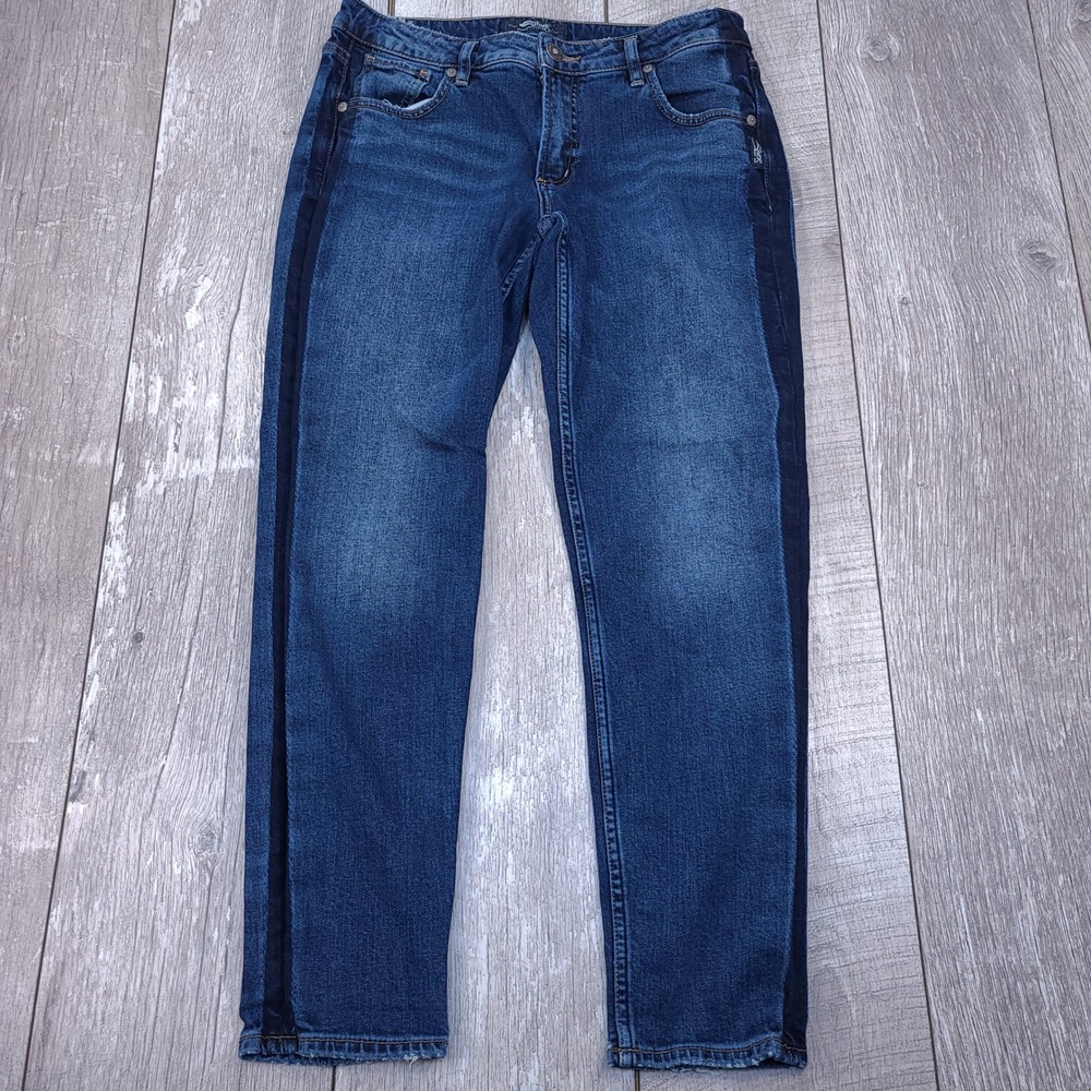 Silver Jeans Vintage Slim Womens Size 27x27 Blue Side Tuxedo Stripe Denim